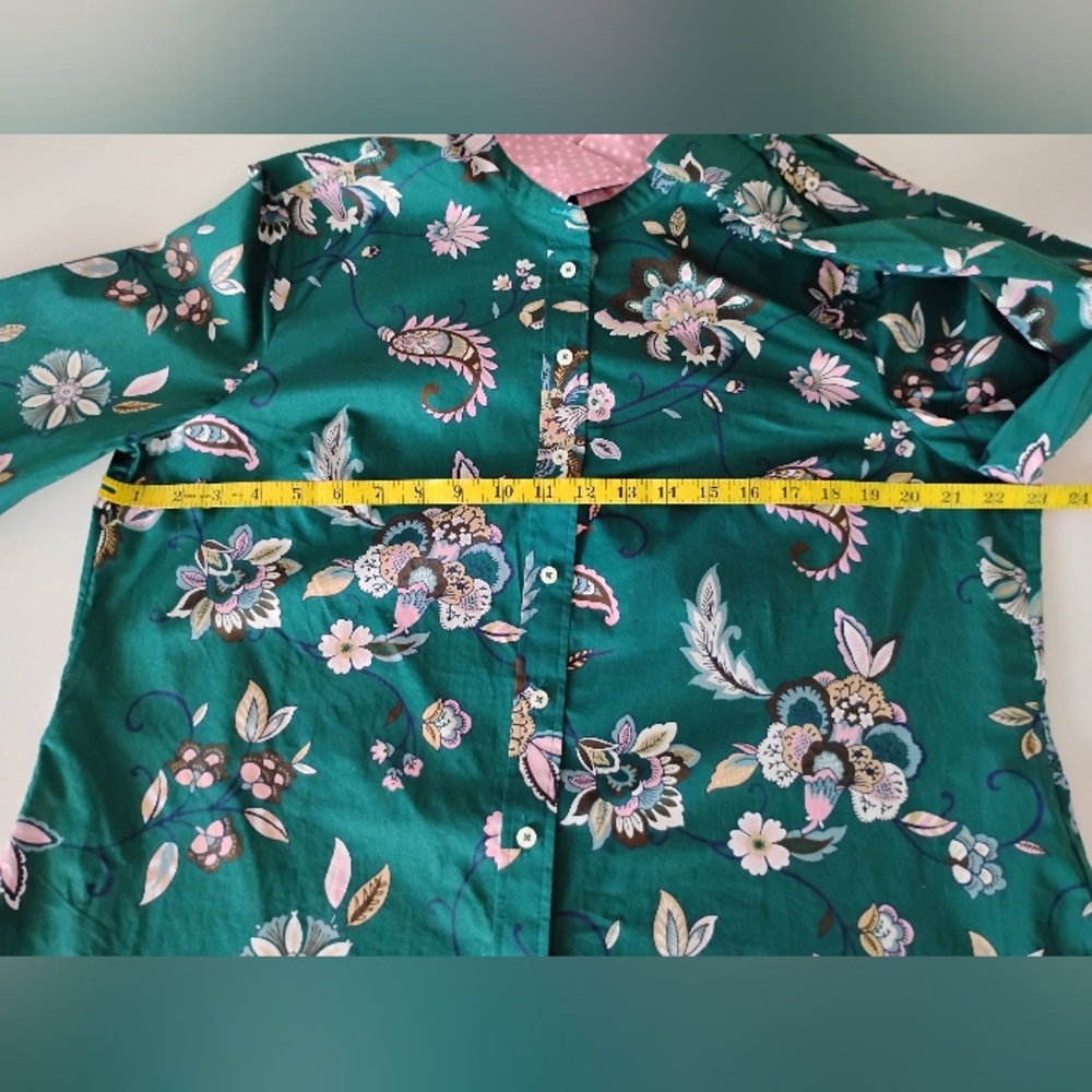 Talbots Petite Cotton Button Down Shirt Green Pink Paisley Floral Colorful  XLP - Picture 14 of 16